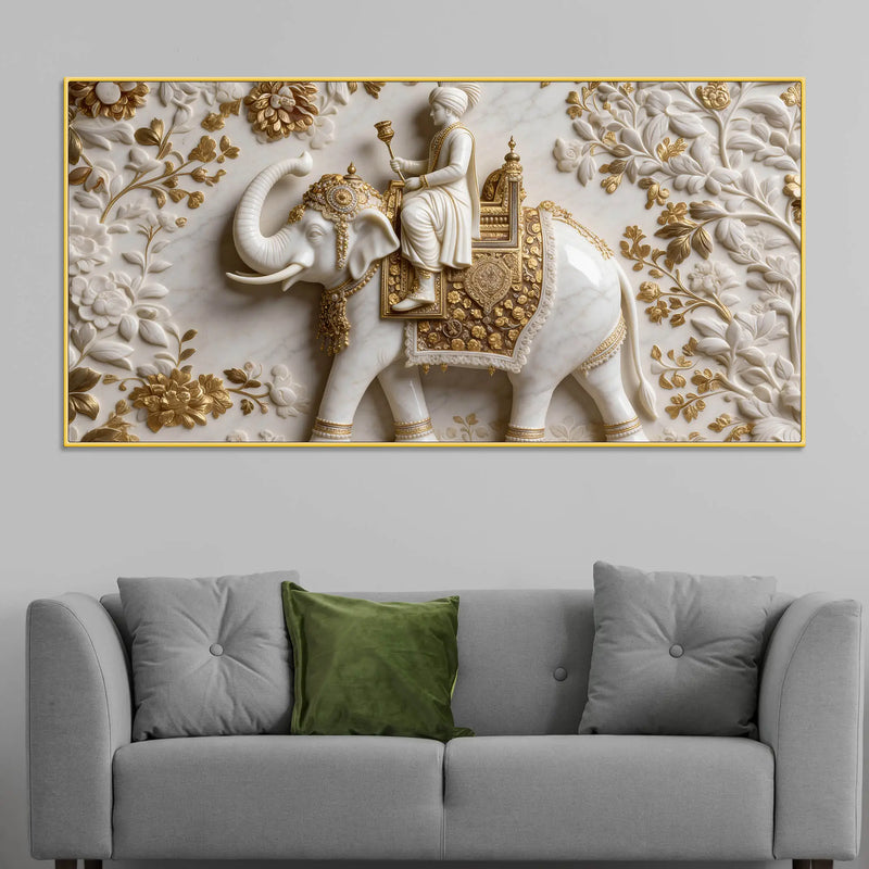 Royal Maharaja Riding on Ornate Elephant 3D Canvas Wall Painting