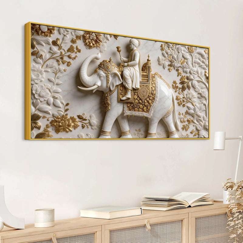 Royal Maharaja Riding on Ornate Elephant 3D Canvas Wall Painting
