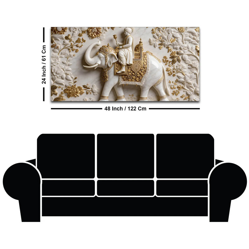 Royal Maharaja Riding on Ornate Elephant 3D Canvas Wall Painting