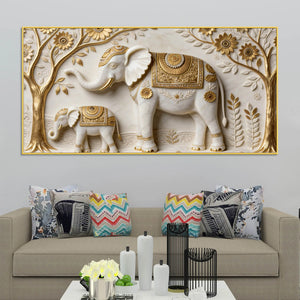 Royal Mother and Baby Elephant 3D Canvas Wall Painting