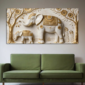 Royal Mother and Baby Elephant 3D Canvas Wall Painting