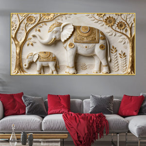Royal Mother and Baby Elephant 3D Canvas Wall Painting