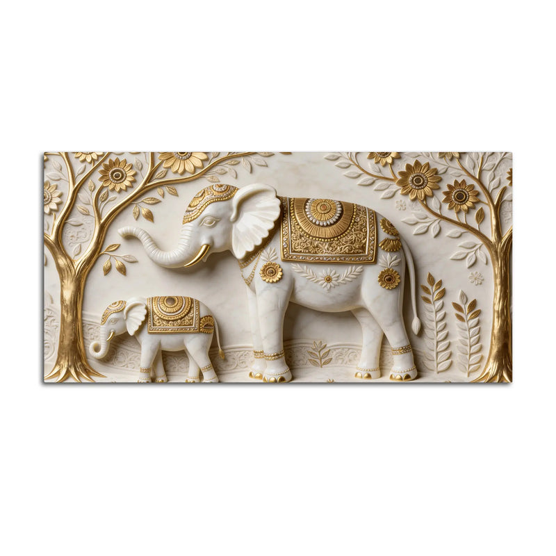 Royal Mother and Baby Elephant 3D Canvas Wall Painting