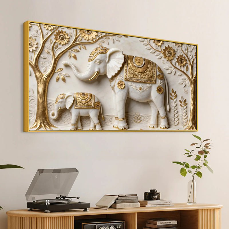 Royal Mother and Baby Elephant 3D Canvas Wall Painting