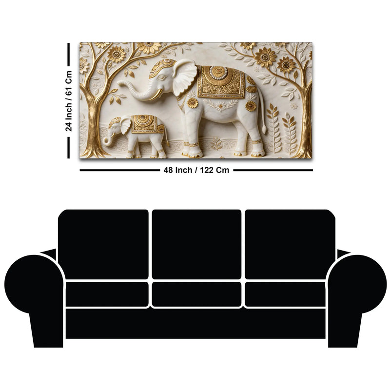 Royal Mother and Baby Elephant 3D Canvas Wall Painting