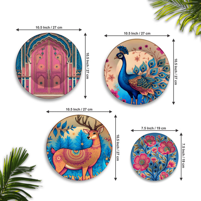 Royal Mughal Charm Decorative Premium Wall Plates Painting Set of Four