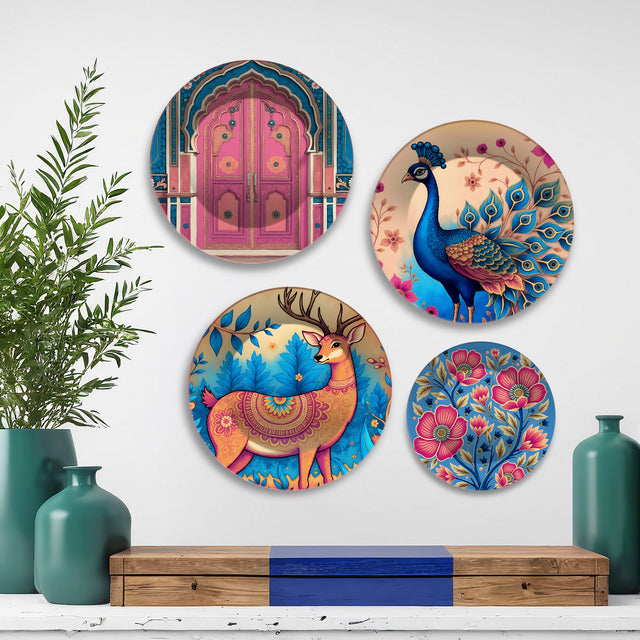 Royal Mughal Charm Decorative Premium Wall Plates Painting Set of Four