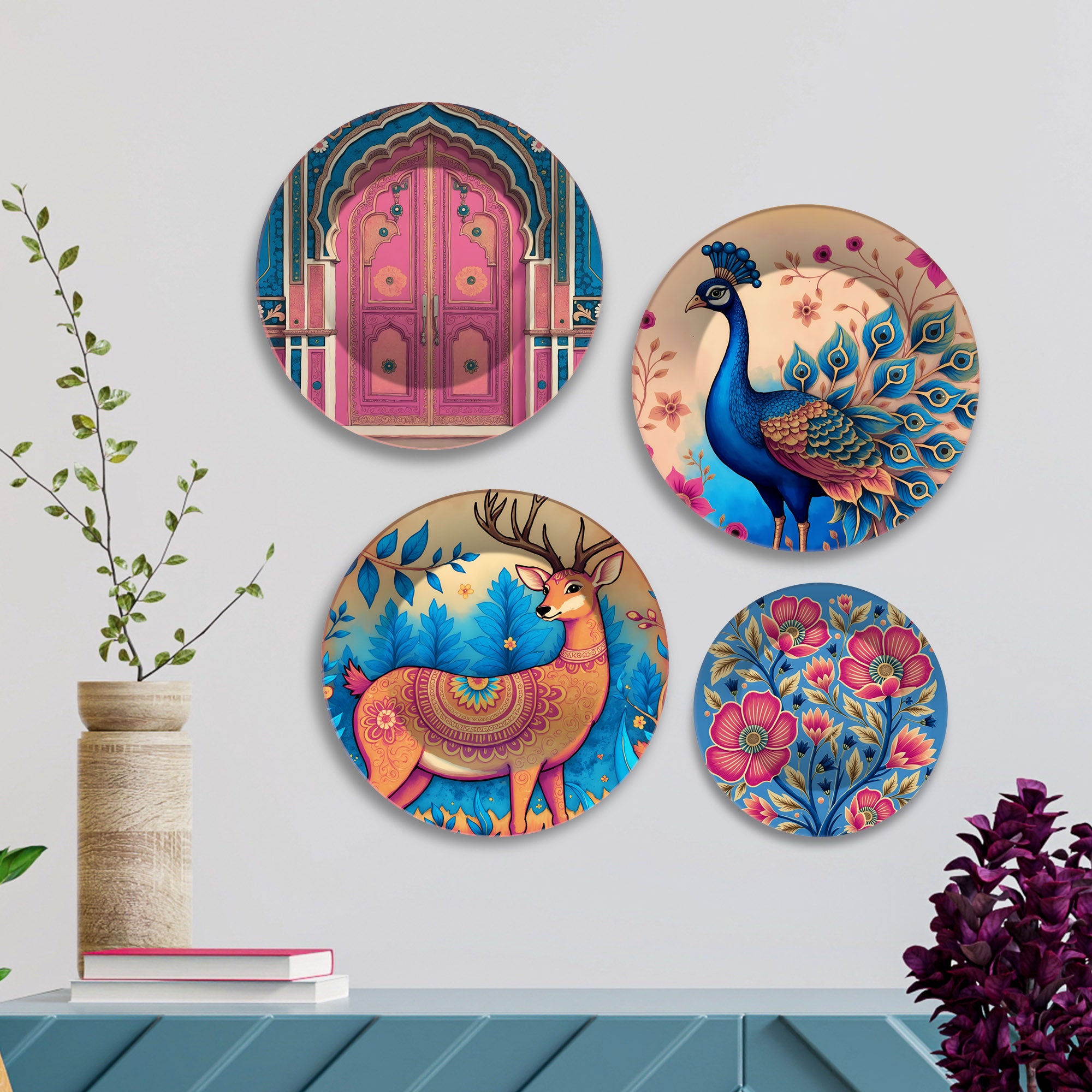 Royal Mughal Charm Decorative Premium Wall Plates Painting Set of Four