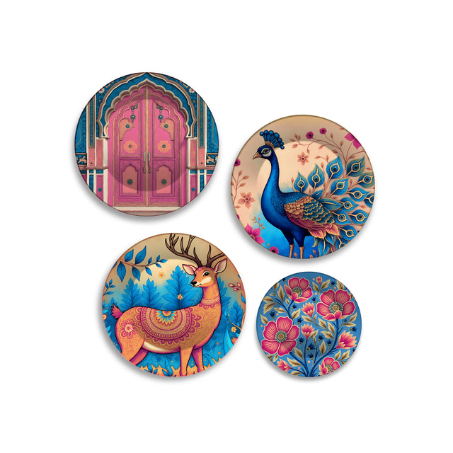 Royal Mughal Charm Decorative Premium Wall Plates Painting Set of Four