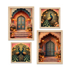 Royal Mughal Doorway & Peacock Art Wall Frame Set of Four