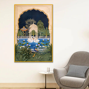 Royal Mughal Garden Floating Frame Crystal Wall Painting