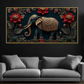 Royal Ornamental Elephant and Scarlet Lotus 3D Canvas Wall Painting
