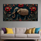 Royal Ornamental Elephant and Scarlet Lotus 3D Canvas Wall Painting
