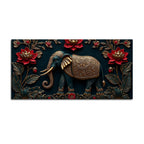 Royal Ornamental Elephant and Scarlet Lotus 3D Canvas Wall Painting