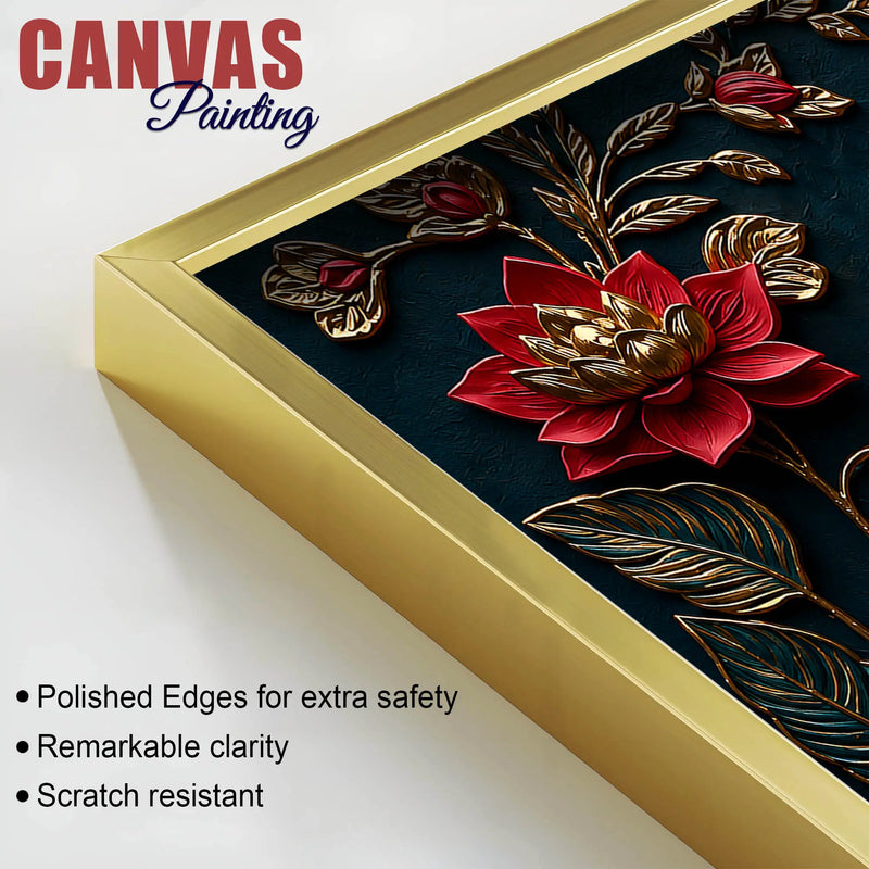 Royal Ornamental Elephant and Scarlet Lotus 3D Canvas Wall Painting
