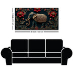 Royal Ornamental Elephant and Scarlet Lotus 3D Canvas Wall Painting