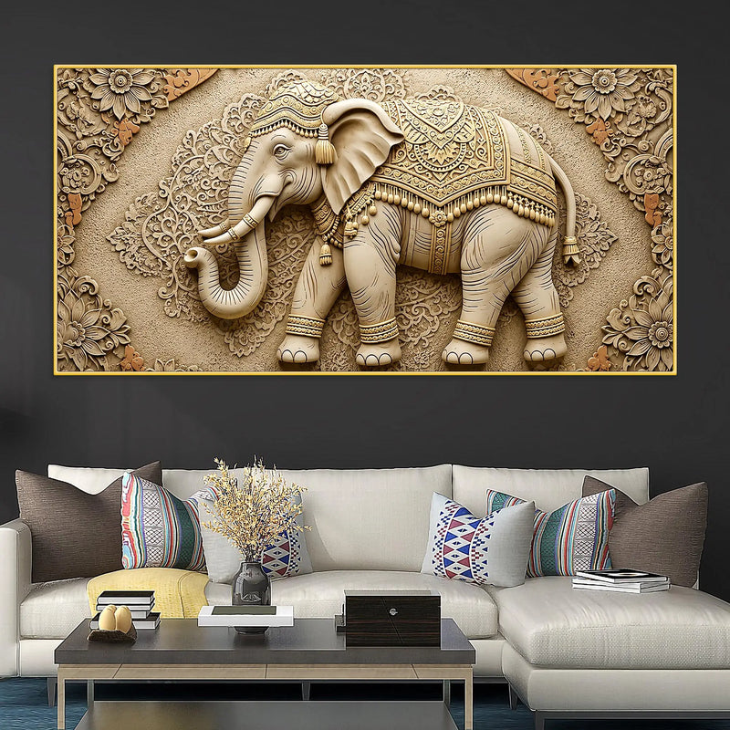 Royal Ornate Elephant Mandala Relief 3D Canvas Wall Painting