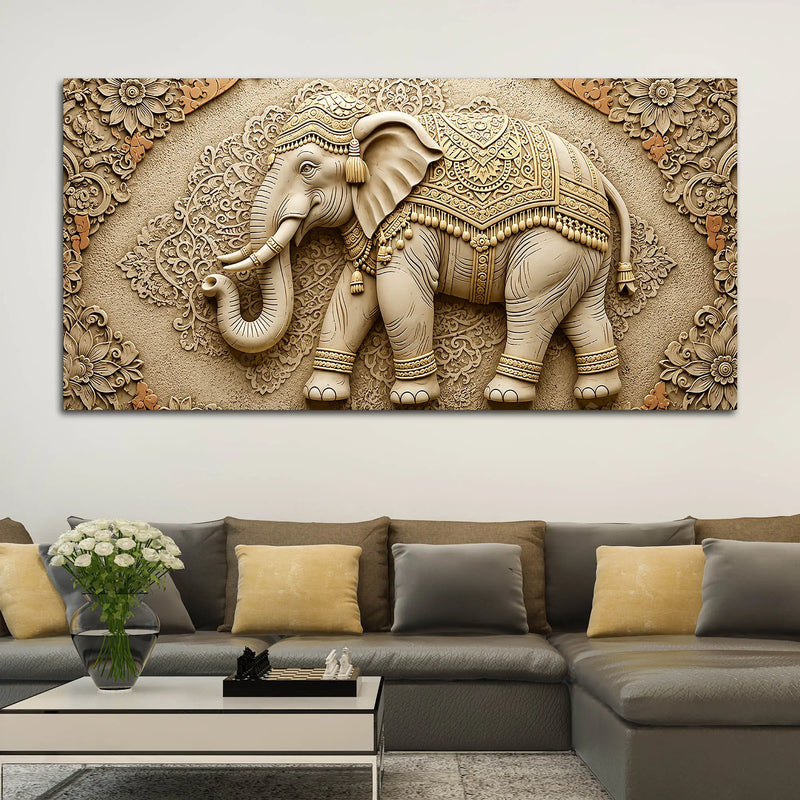 Royal Ornate Elephant Mandala Relief 3D Canvas Wall Painting