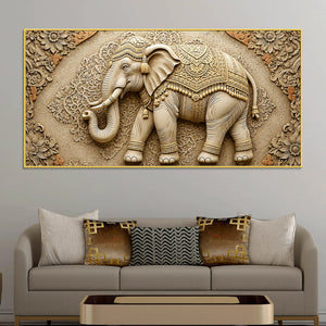 Royal Ornate Elephant Mandala Relief 3D Canvas Wall Painting