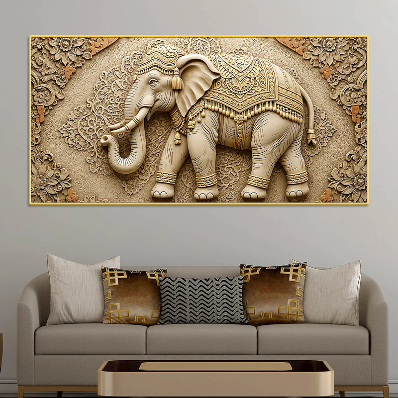 Royal Ornate Elephant Mandala Relief 3D Canvas Wall Painting