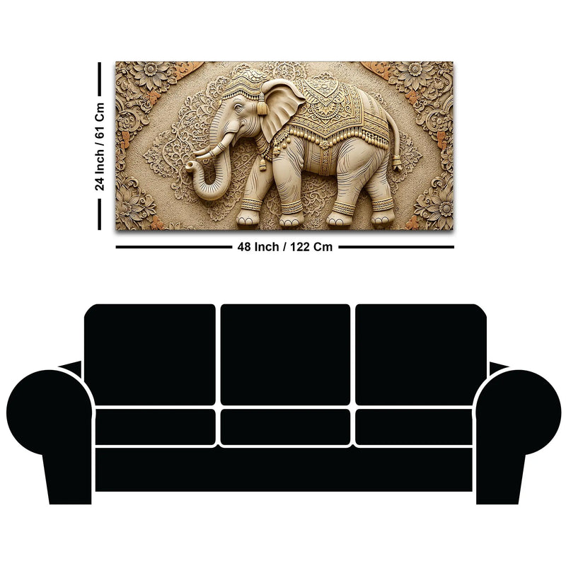 Royal Ornate Elephant Mandala Relief 3D Canvas Wall Painting