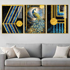 Royal Peacock Cosmic Elegance Acrylic Floating Frame Wall Painting Set of 3
