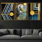 Royal Peacock Cosmic Elegance Acrylic Floating Frame Wall Painting Set of 3