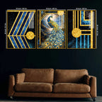 Royal Peacock Cosmic Elegance Acrylic Floating Frame Wall Painting Set of 3