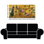 Royal Peacock Couple Sitting On Floral Tree Branch Classic Canvas Wall Painting