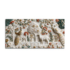 Royal Peacock & Deer in Enchanted Floral Garden 3D Canvas Wall Painting
