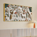 Royal Peacock & Deer in Enchanted Floral Garden 3D Canvas Wall Painting