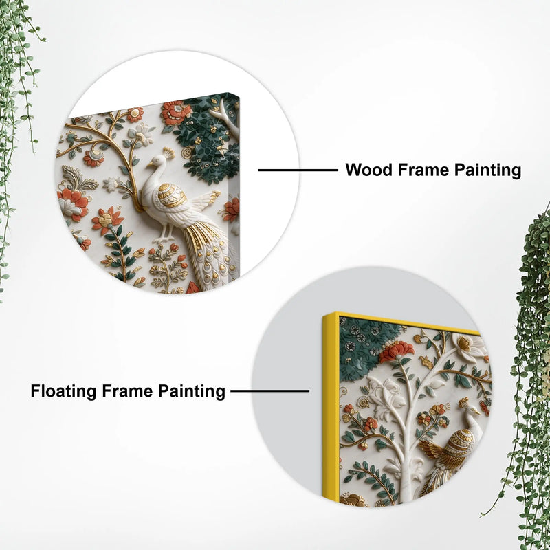 Royal Peacock & Deer in Enchanted Floral Garden 3D Canvas Wall Painting