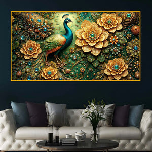 Royal Peacock Floral Crystal Glass Wall Painting for Luxury Decor