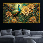 Royal Peacock Floral Crystal Glass Wall Painting for Luxury Decor