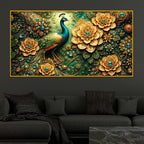 Royal Peacock Floral Crystal Glass Wall Painting for Luxury Decor