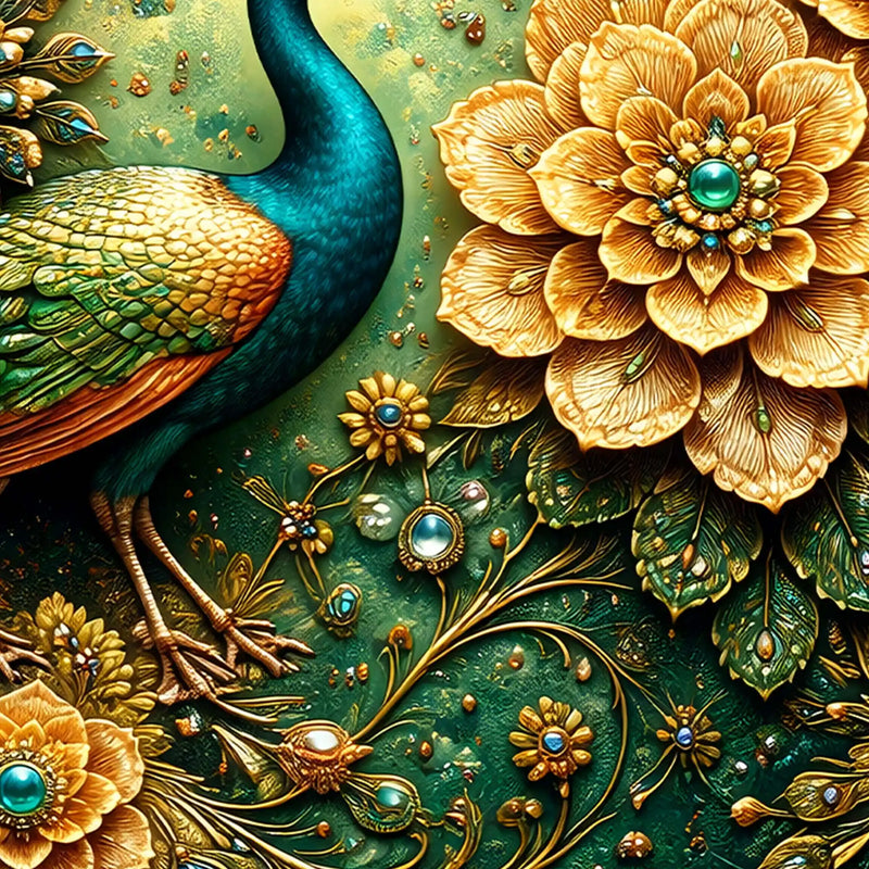Royal Peacock Floral Crystal Glass Wall Painting for Luxury Decor