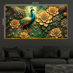 Royal Peacock Floral Crystal Glass Wall Painting for Luxury Decor