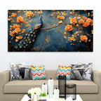 Royal Peacock on Blossom Branch Canvas Wall Painting for Living Room Decor
