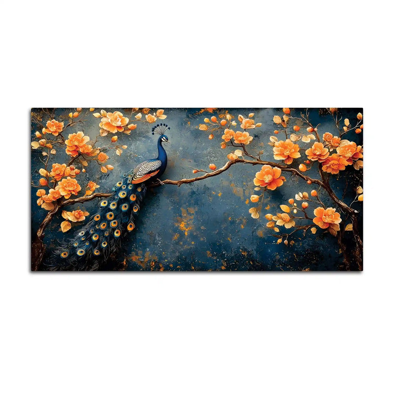 Royal Peacock on Blossom Branch Canvas Wall Painting for Living Room Decor