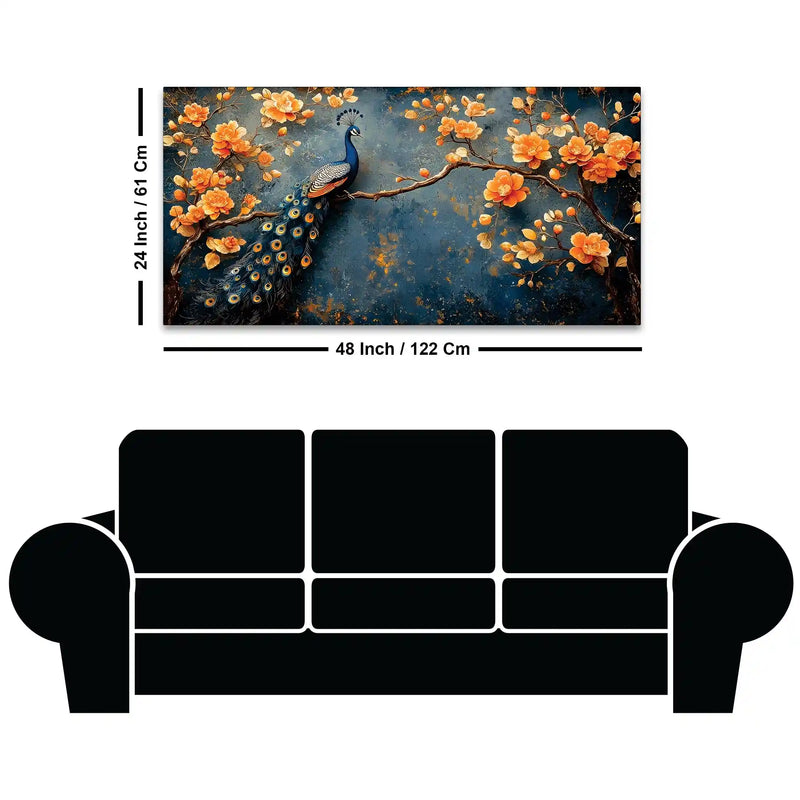 Royal Peacock on Blossom Branch Canvas Wall Painting for Living Room Decor
