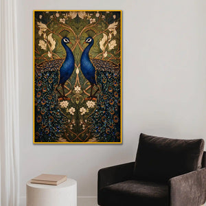 Royal Peacock Pair Floating Frame Crystal Wall Painting