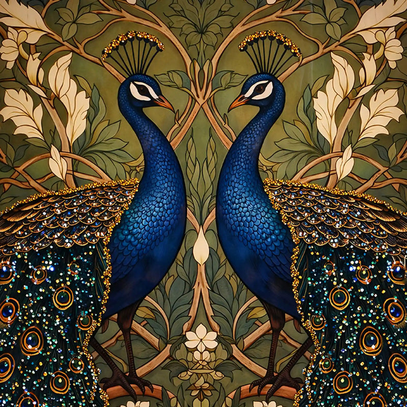 Royal Peacock Pair Floating Frame Crystal Wall Painting