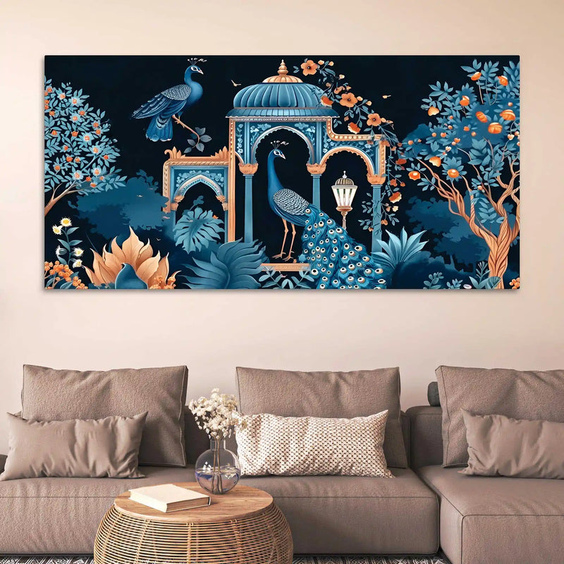 Royal Peacock Palace Canvas Wall Painting for Stylish Home Decoration