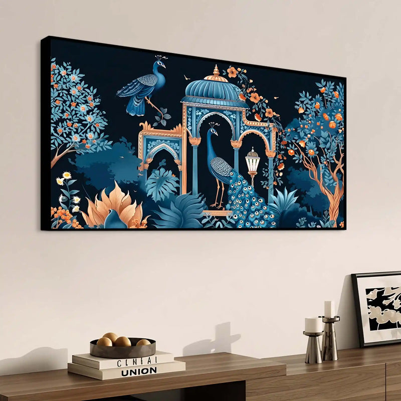 Royal Peacock Palace Canvas Wall Painting for Stylish Home Decoration