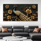 Royal Peacock with Golden Floral Elegance 3D Canvas Wall Painting