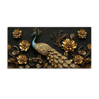 Royal Peacock with Golden Floral Elegance 3D Canvas Wall Painting