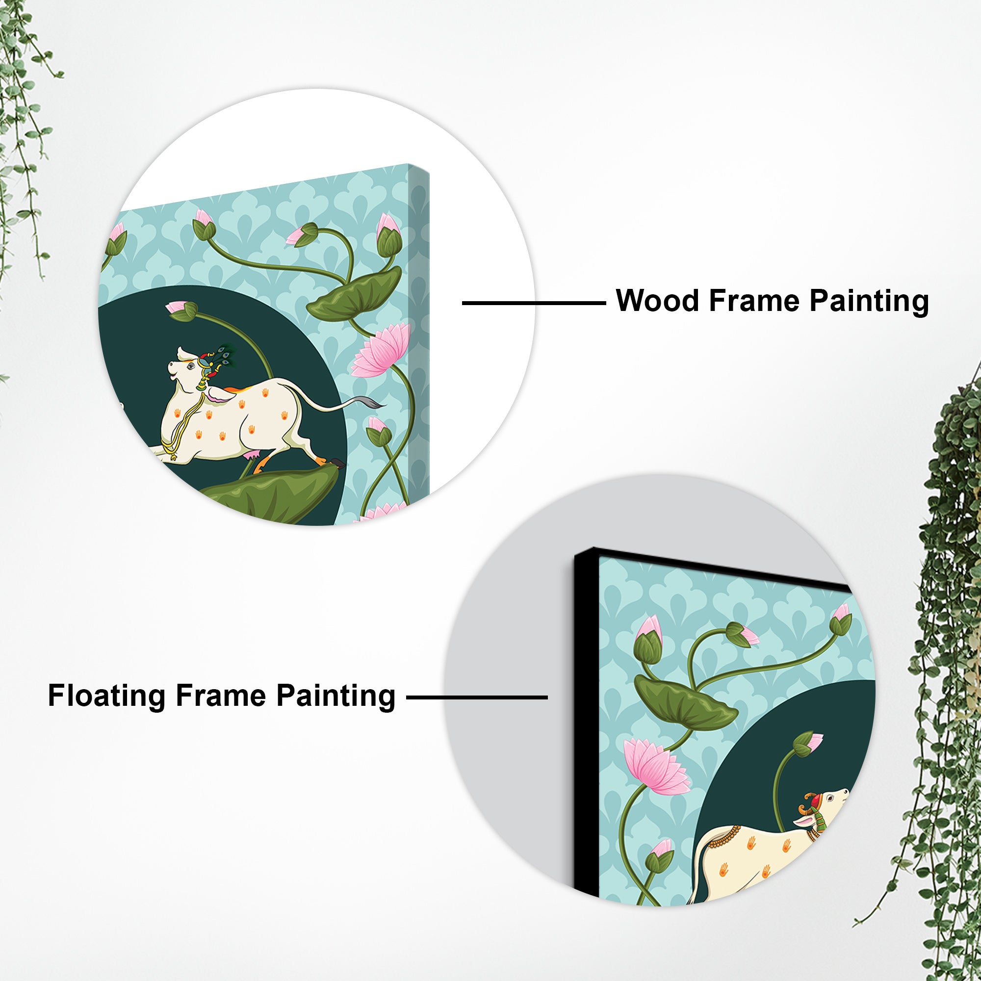 Royal Pichwai Cow Canvas Painting with Lotus | Ethnic Wall Art