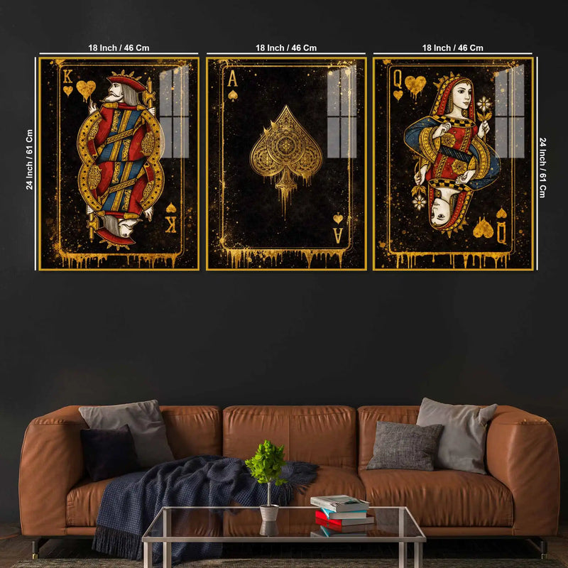 Royal Playing Cards Floating Acrylic Wall Painting Set of 3