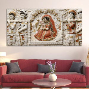 Royal Princess in Palanquin with Cute Birds 3D Canvas Wall Painting