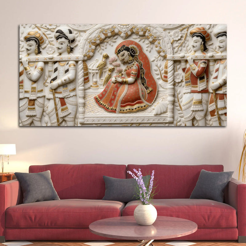 Royal Princess in Palanquin with Cute Birds 3D Canvas Wall Painting